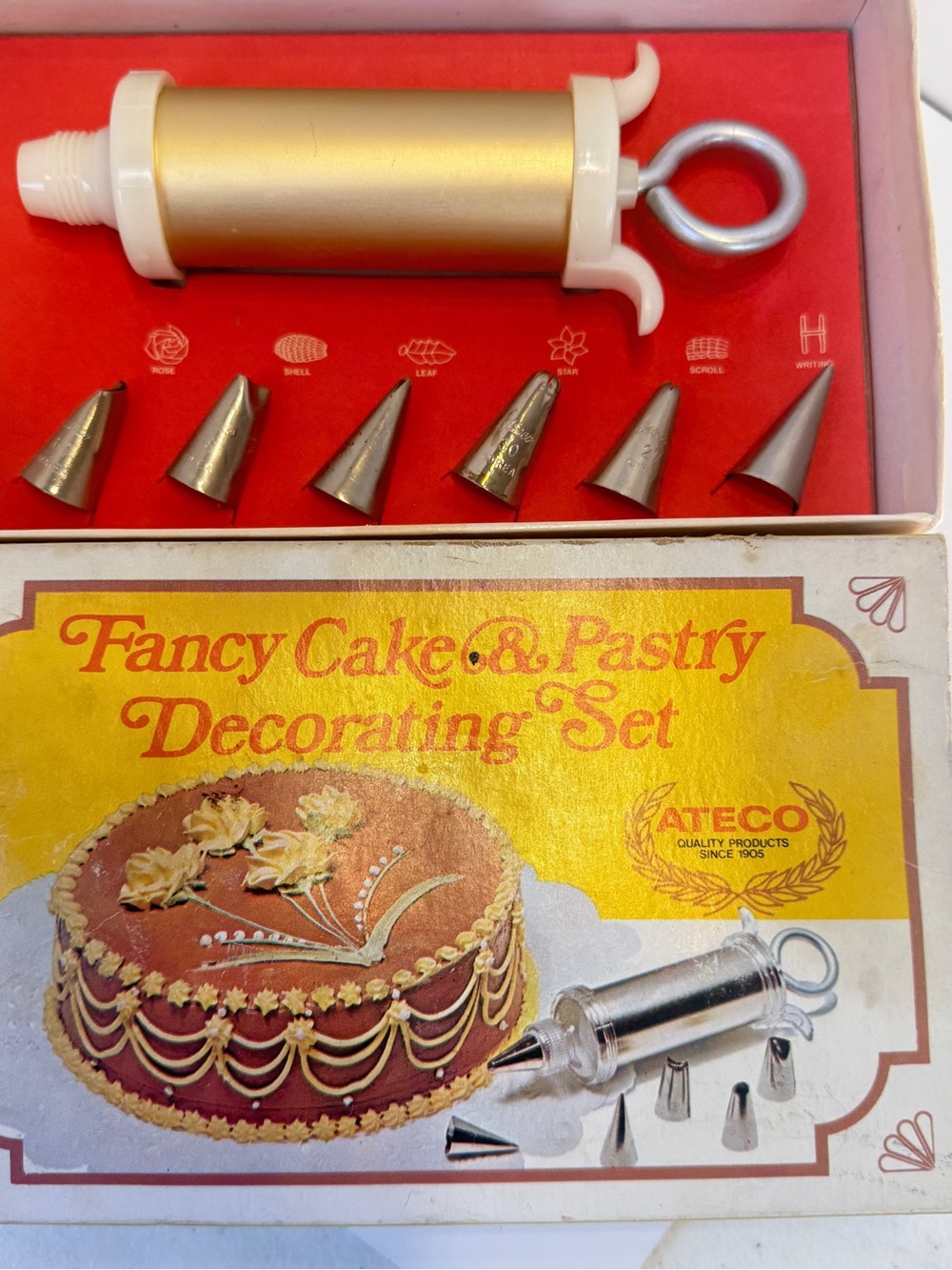 Vintage ATECO 701 Fancy Cake And Pastry Decorating Set, 6 Tips Box, Instructions